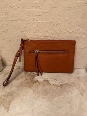Lodis leather wristlet RFID wallet cognac color